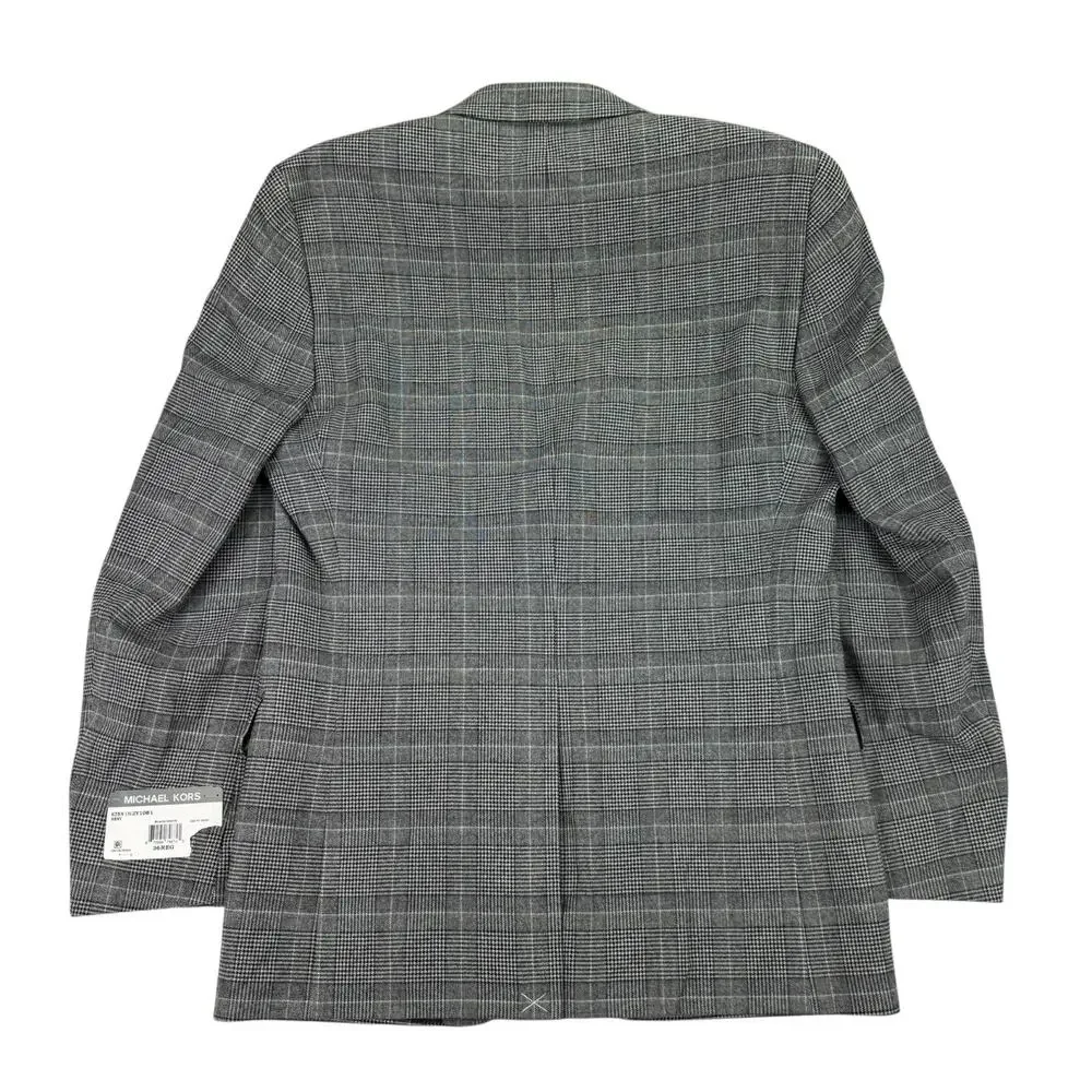 Michael Kors Mens Classic Fit Plaid Stretch Sport Coat Black White 36R
